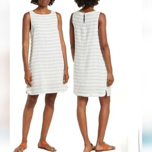 BeachLunchLounge Olive Green Striped Linen Dress XS